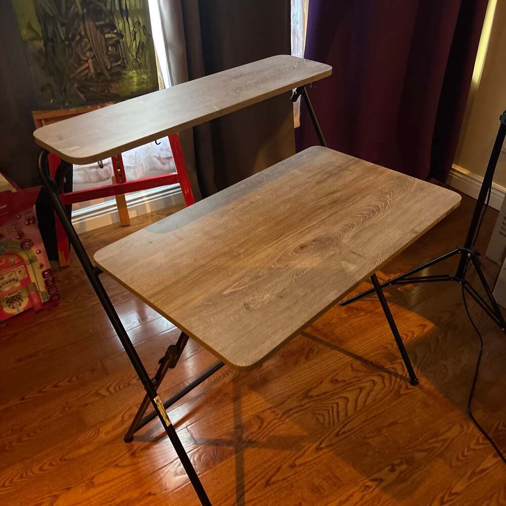 Home Office Folding Desk , 2-Tier Small Computer Desk with Shelf ,No Assembly Re